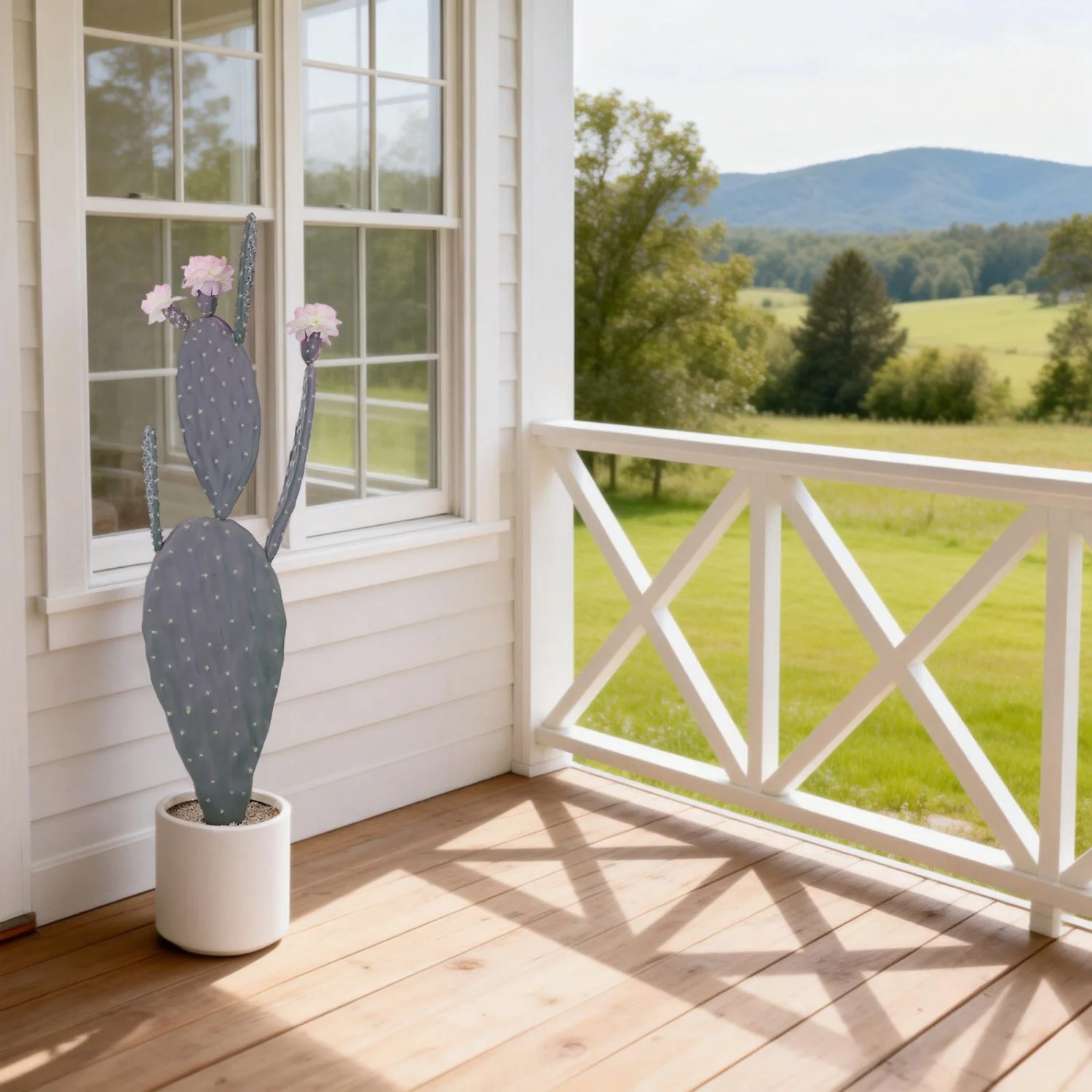 118 cm hoher künstlicher Kaktus im Topf, Kunstpflanze mit realistischen Blüten, künstlicher Kaktus für drinnen und draußen, für Heim- und Bürodekoration – Detail 8