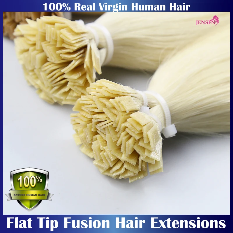 Virgin Straight Fusion Flat Tip Human Hair Extensions 16"-26" Inch 1g/Strand 100pcs/Set Natural Hair Extensions Keratin Capsule