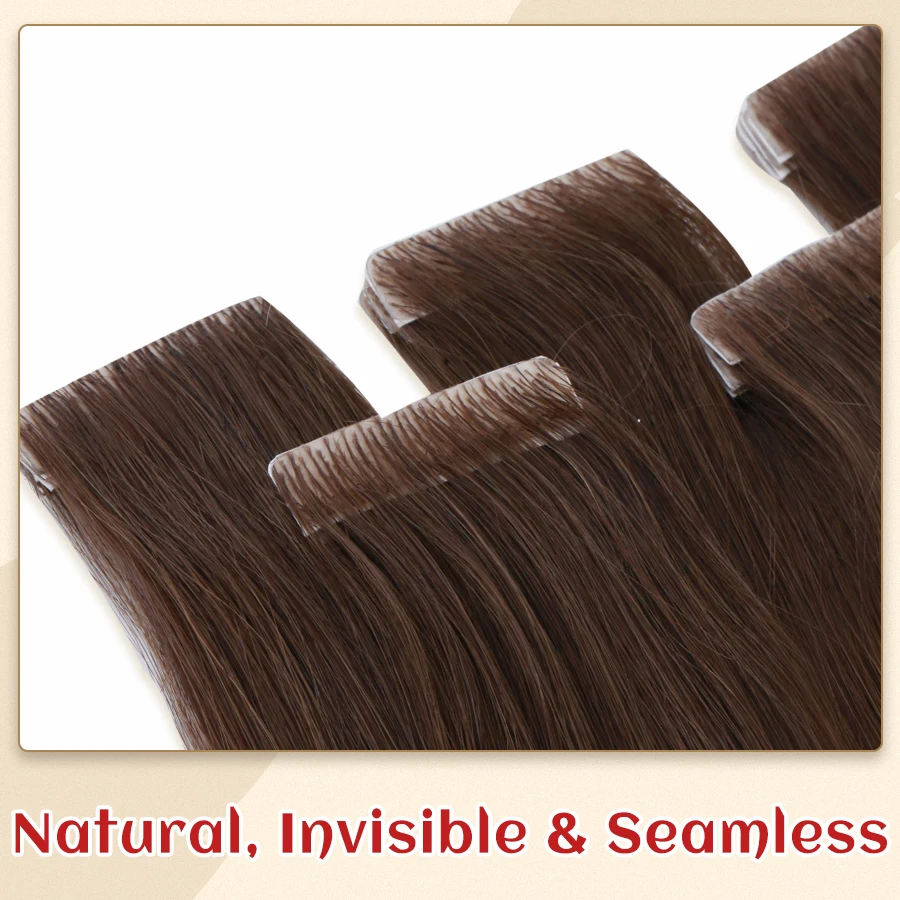 Neitsi-Extensions de Cheveux Naturels Lisses avec Bande Adhésive, Attachés à la Main, 20 Pièces