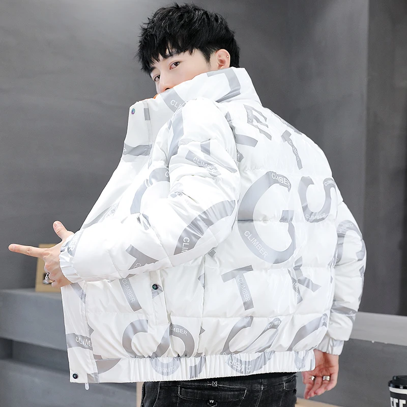 2023 Autumn Winter Shiny Down Cotton Padded Jackets Men's Stand Collar Casual Warm Short Bright Parkas Youth Outwear Thick Coats