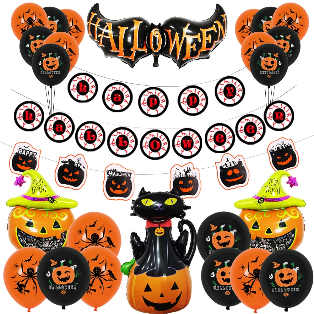 

Halloween aluminum foil balloons decorated with ghosts, skeletons, pumpkins, bats and aluminum foil balloons