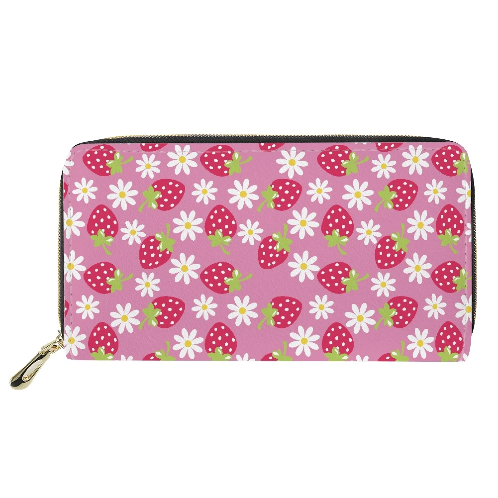 Hycool New High Quality Modern Women Leather Clutch Wallet Brand Printing Flower Strawberry Purse Zipper Card Holder