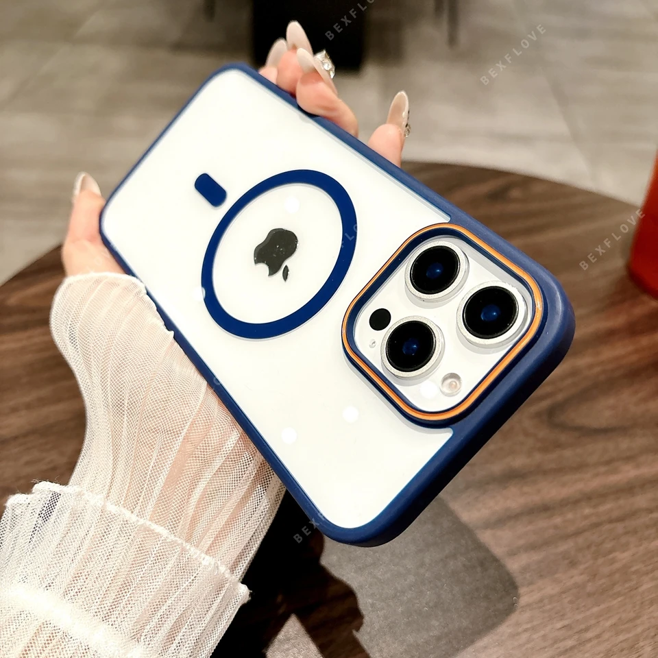 Crystal Clear Magnetic Phone Case with Shockproof Protection and Magsafe Wireless Charging Compatibility