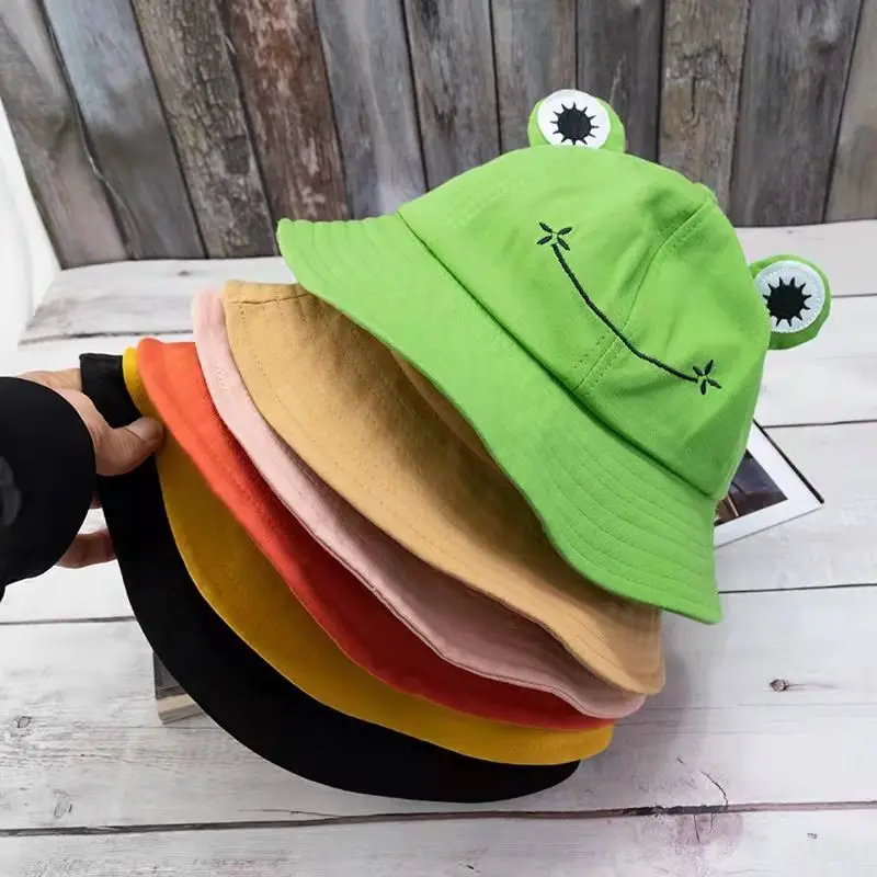 

New Parent-Kid Cartoon Frog Bucket Hat Panama Fishing Cap Cute Froggy Hat Homme Femme Bob Chapeau Outdoor Sun Fisherman Hat Caps