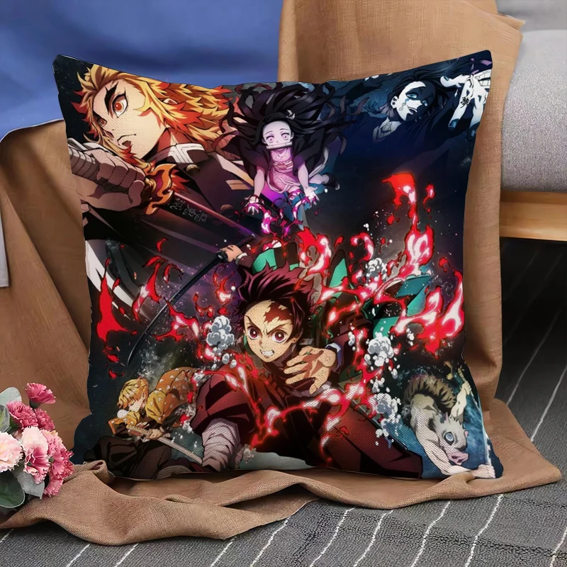 

Double-sided Printed Cushion Cover Demon Slayers 45x45 Home Decor Pillowcase Cushion Cover Short Plush For Bedroom Sofa
