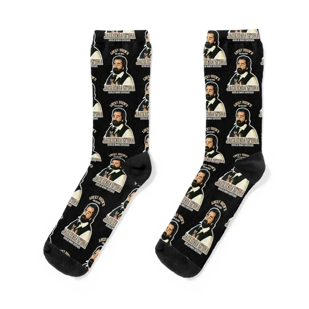 

Lucky Brews Bar and Grill Jackie Daytona Regular Human Bartender Socks hockey funny gifts sports stockings Mens Socks Women's