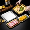 Thick Stainless Steel Shallow Tray Rectangular Gold Serving Plate Restaurant BBQ Seafood Plate for Food Large Flat Storage Trays 1