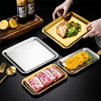 Thick Stainless Steel Shallow Tray Rectangular Gold Serving Plate Restaurant BBQ Seafood Plate for Food Large Flat Storage Trays 1