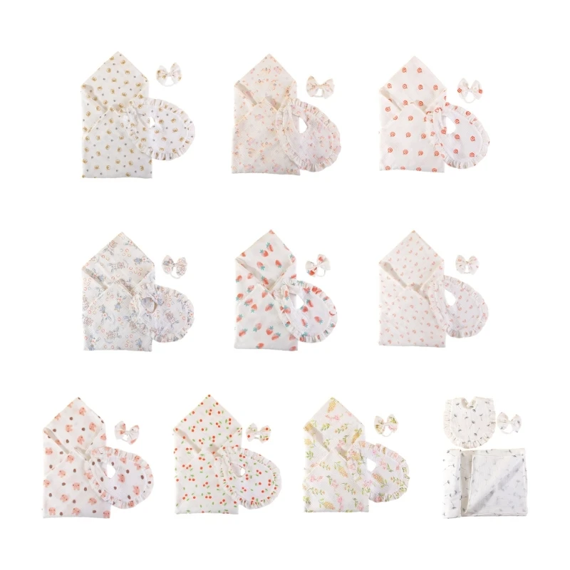 

Newborn Bandana Drool Bibs with Baby Wrap & Headband set for Boys Girls 3 Pack