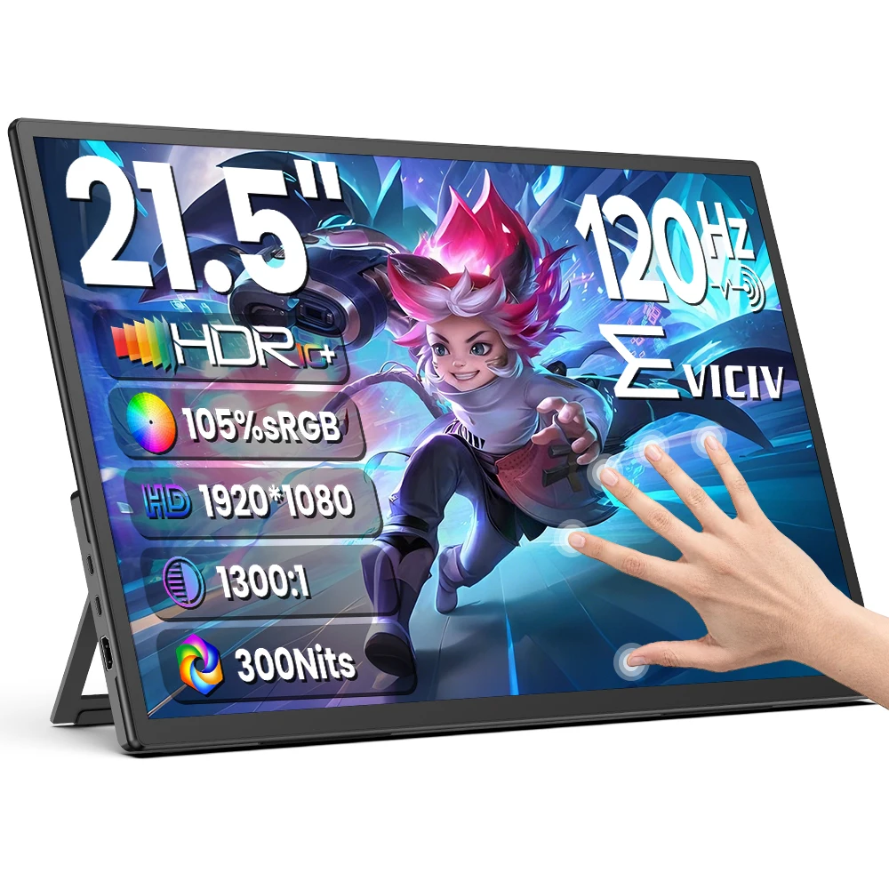 Eviciv 21.5インチ 120Hz ポータブルタッチモニター 1080P HDMI搭載 PC