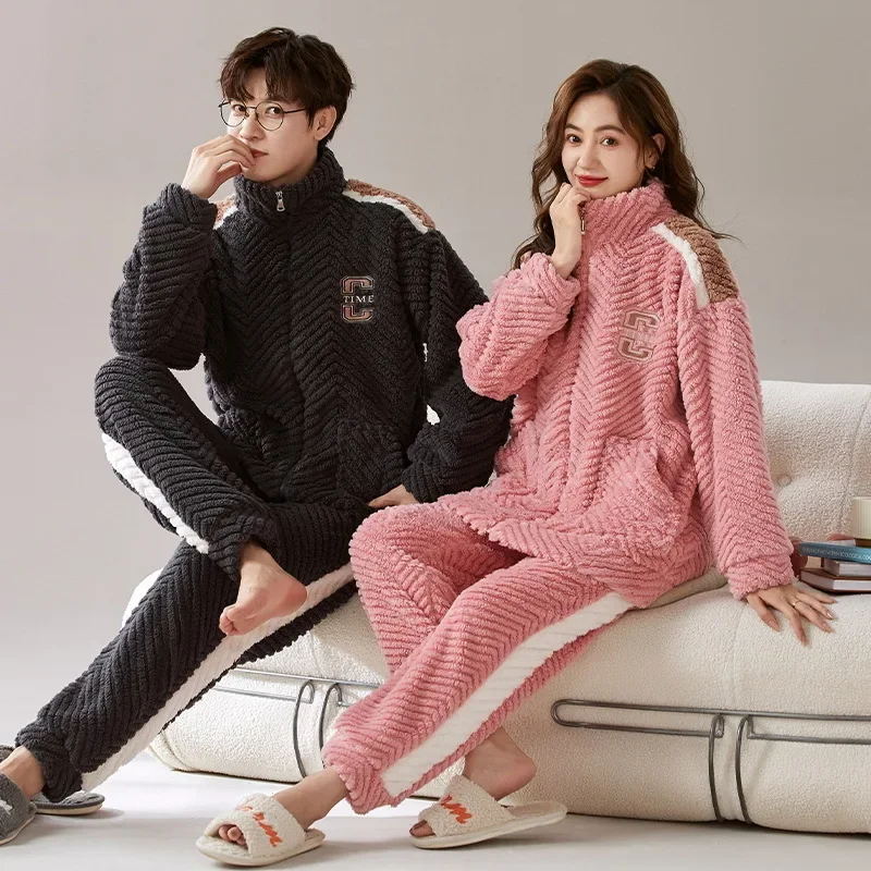 Sleepwear Men Pajamas Women Pajama Sets Couple Pajamas Autumn Winter Warm Flannel Big Size Loungewear Nightwear Kawaii Clothing