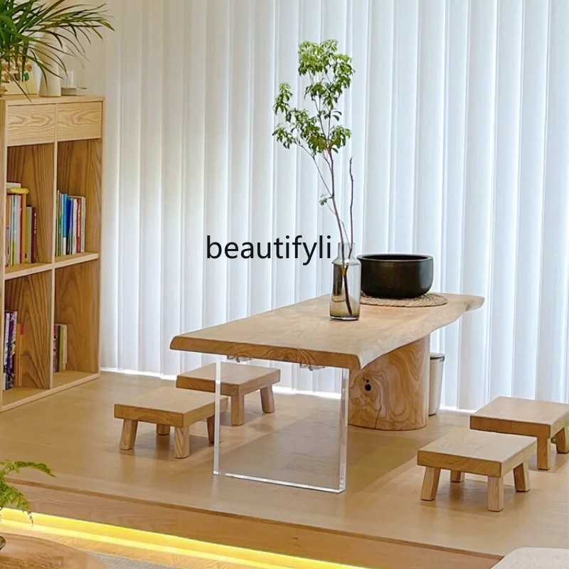 

Log Balcony Tea Table White Wax Acrylic Bay Window Table Kang Table Small Low Table Solid Wood Small Table furniture
