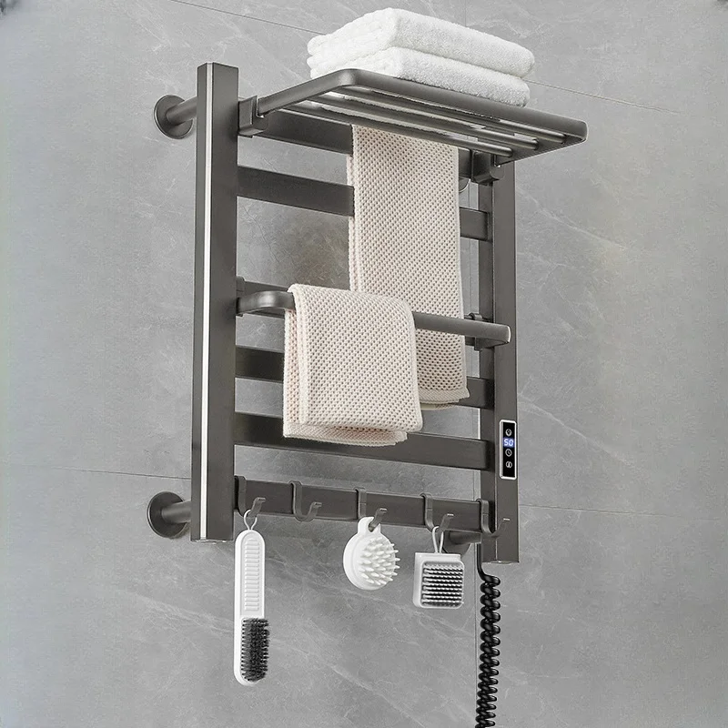 Electric towel rack Electric towel rack display screen Bathroom towel heat rack 6 rod electric heating drying punch-free wall-mounted storage