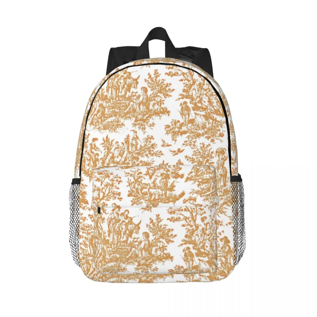 

Vintage Toile De Jouy Backpack for Women Men Waterproof School College French Motif Light Brown And White Bag Printing Bookbag