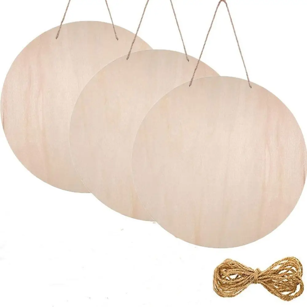 

6Pcs Round Wood Slices Durable Blank Unfinished Door Hanger Sign with Twine with Hole Wooden Circles Discs Painting