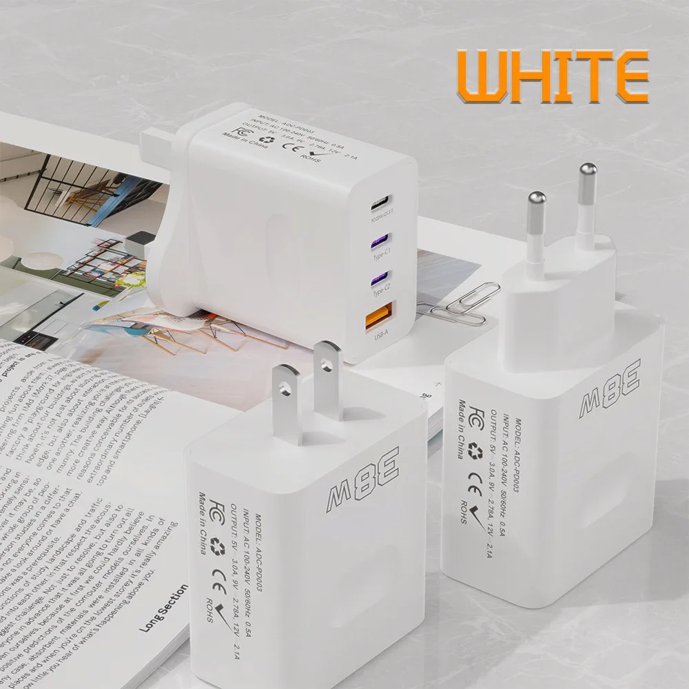 4 Ports PD Charger 38W USB Fast Charging Quick Charger 3.0 Type C Mobile Phone Adapter For iPhone 15 Samsung Xiaomi Huawei