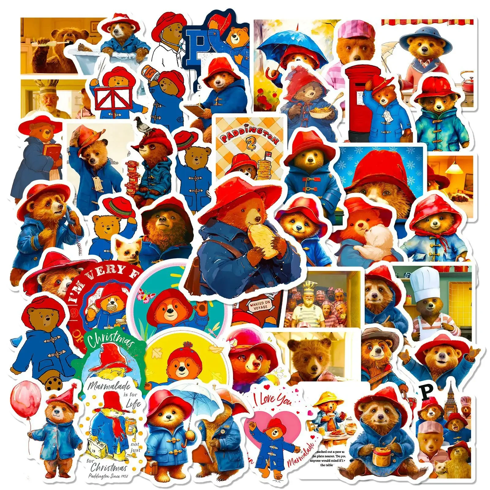 Cartoon Stickers 50pcs Cartoon Anime Cute Paddington Brown Bear Wearing Hat Stickers