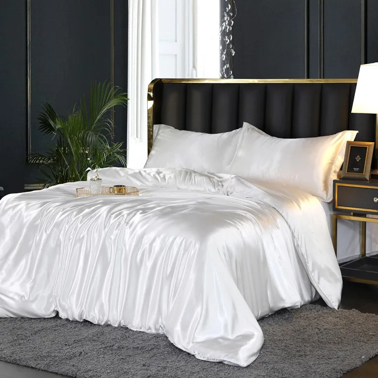

French Romantic Satin 100% Washed Silk Luxury Bedding Set Quilt Duvet Cover Sets King Size with Bed Sheet Pillowcase Bed Linens