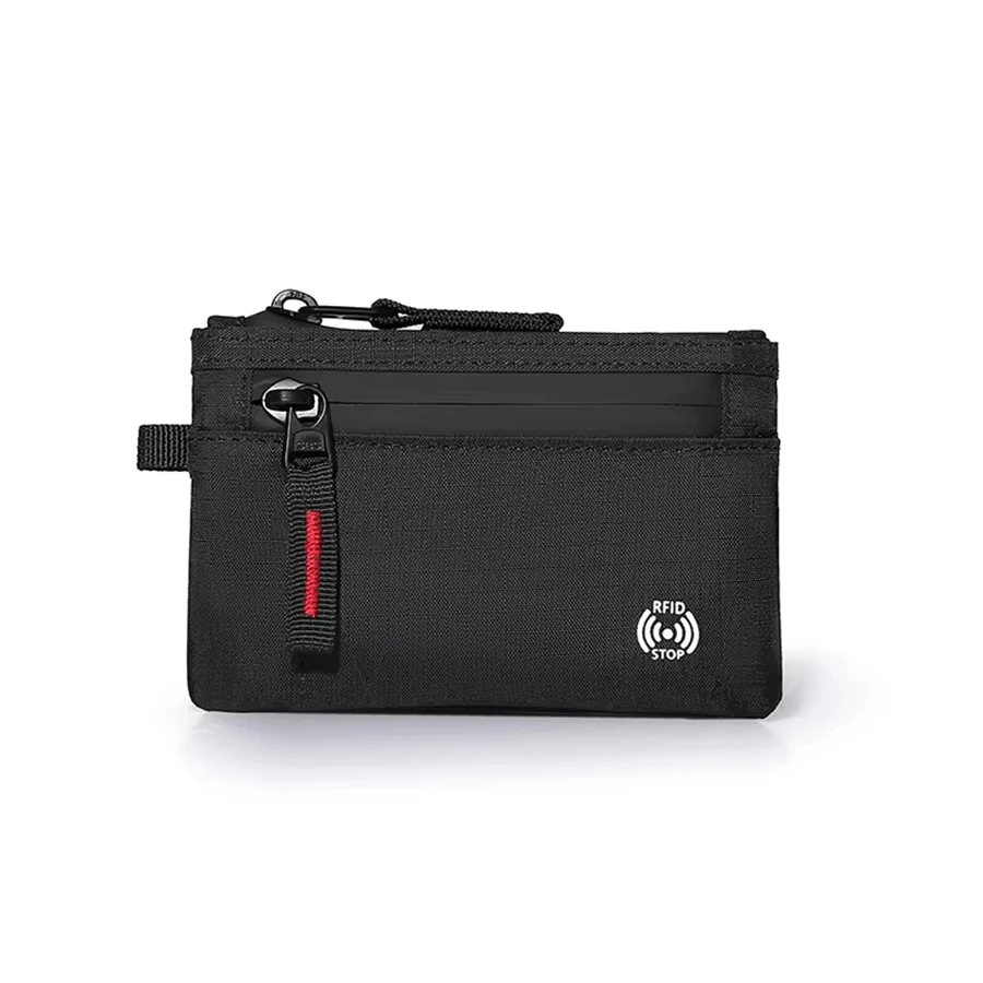 Schlanker Diebstahlsicherer Luxus-RFID-Kreditkartenhalter mit Karabiner für Herren Nylon-Münzbörse und Schlüsselkartenetui