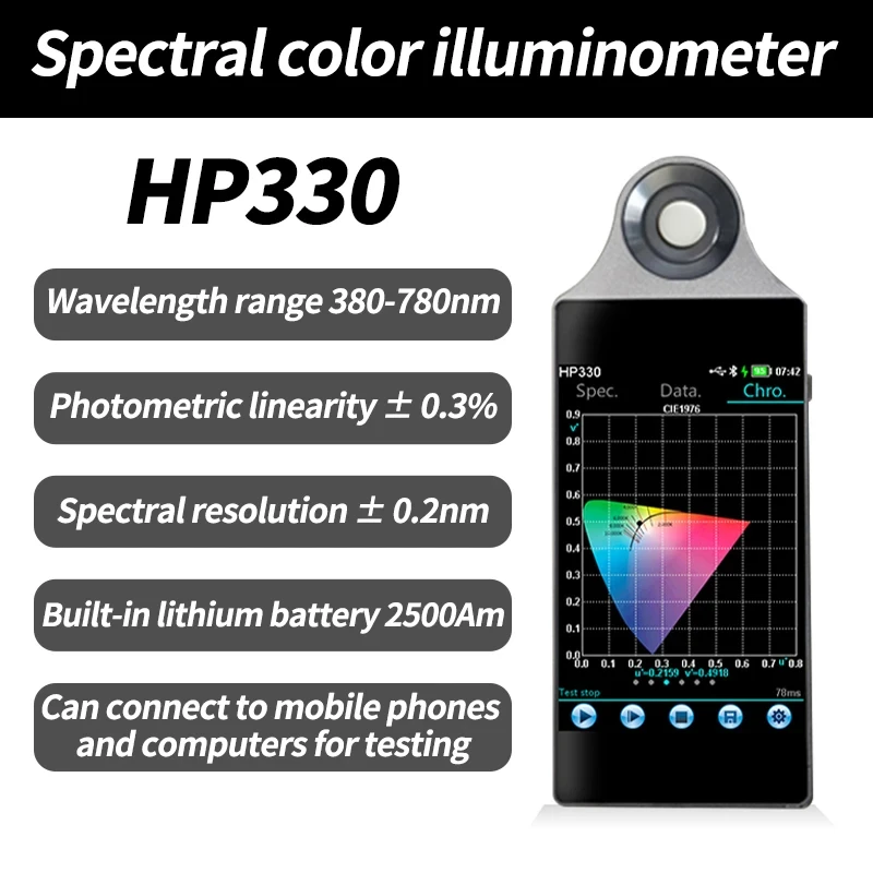 HP320 Spectrometer Illuminance Meter 380-780nm Wavelength Illuminance Color Rendering Index