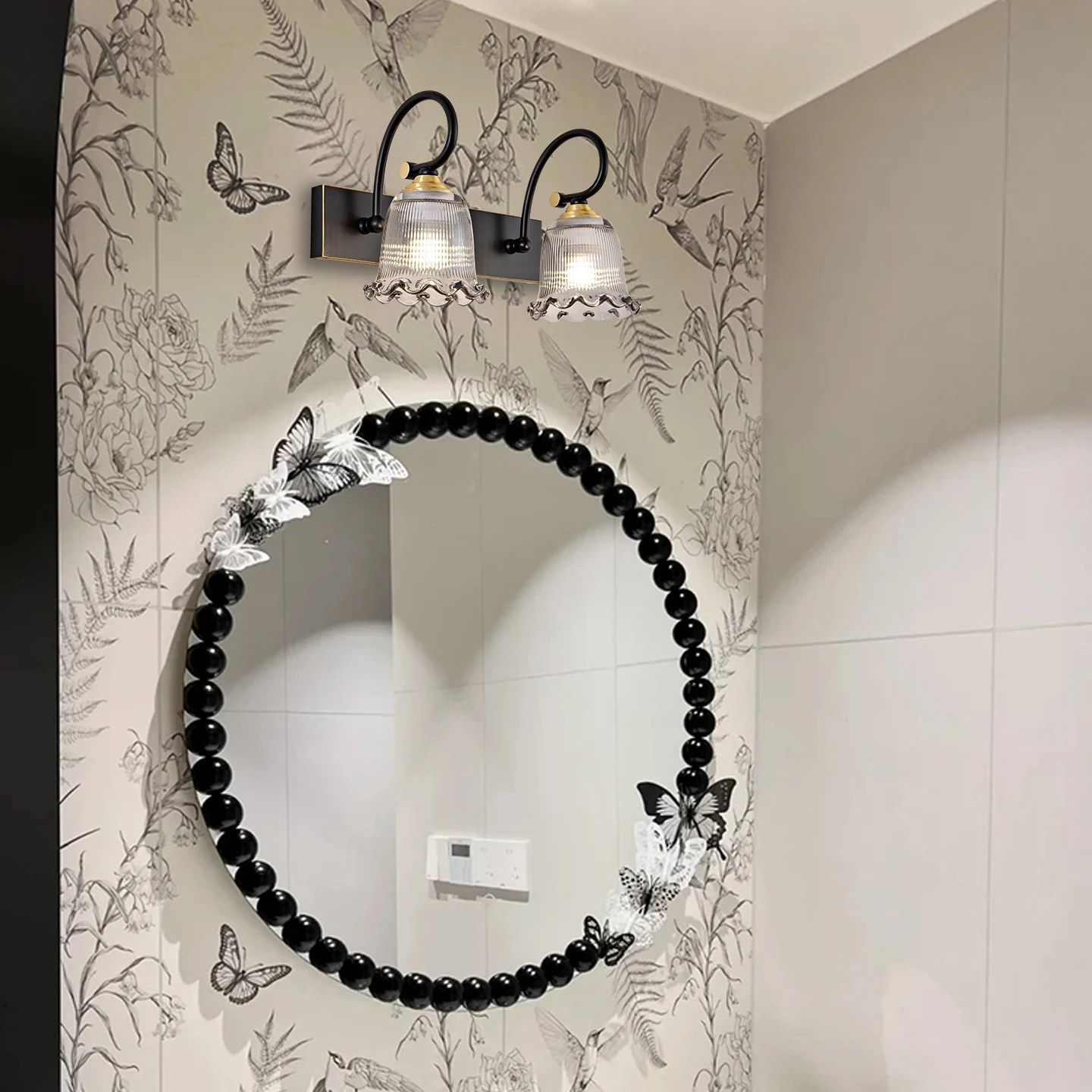 Modren Black/Gold Morror Front lights Glass Lampshade bartroom wall lamps E14 LED Fixture Wall sconce Vinaty Lamp