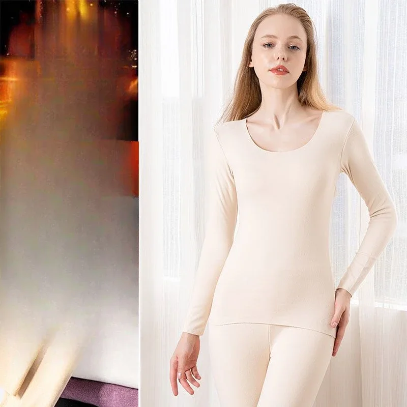 Women's Winter New 2 Piece Sets Female Slim Bottoming Tops + Trousers Warm Lingeries Ladies Solid Long Sleeve Suits H633