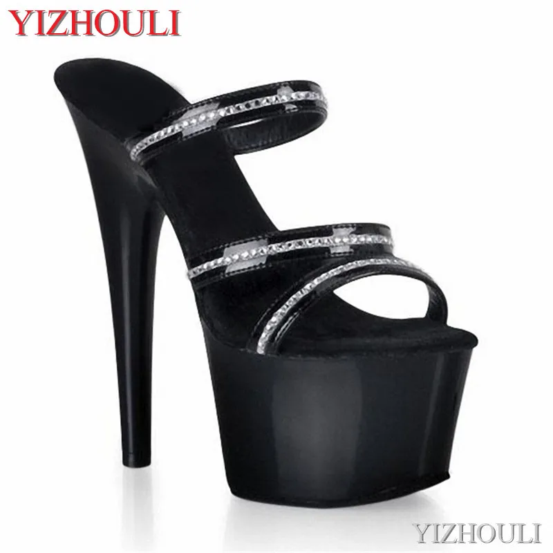 

Summer 6-7inch, sequined vamp, high-heeled sandals, 15-17cm tall sexy women's party stage dance shoes