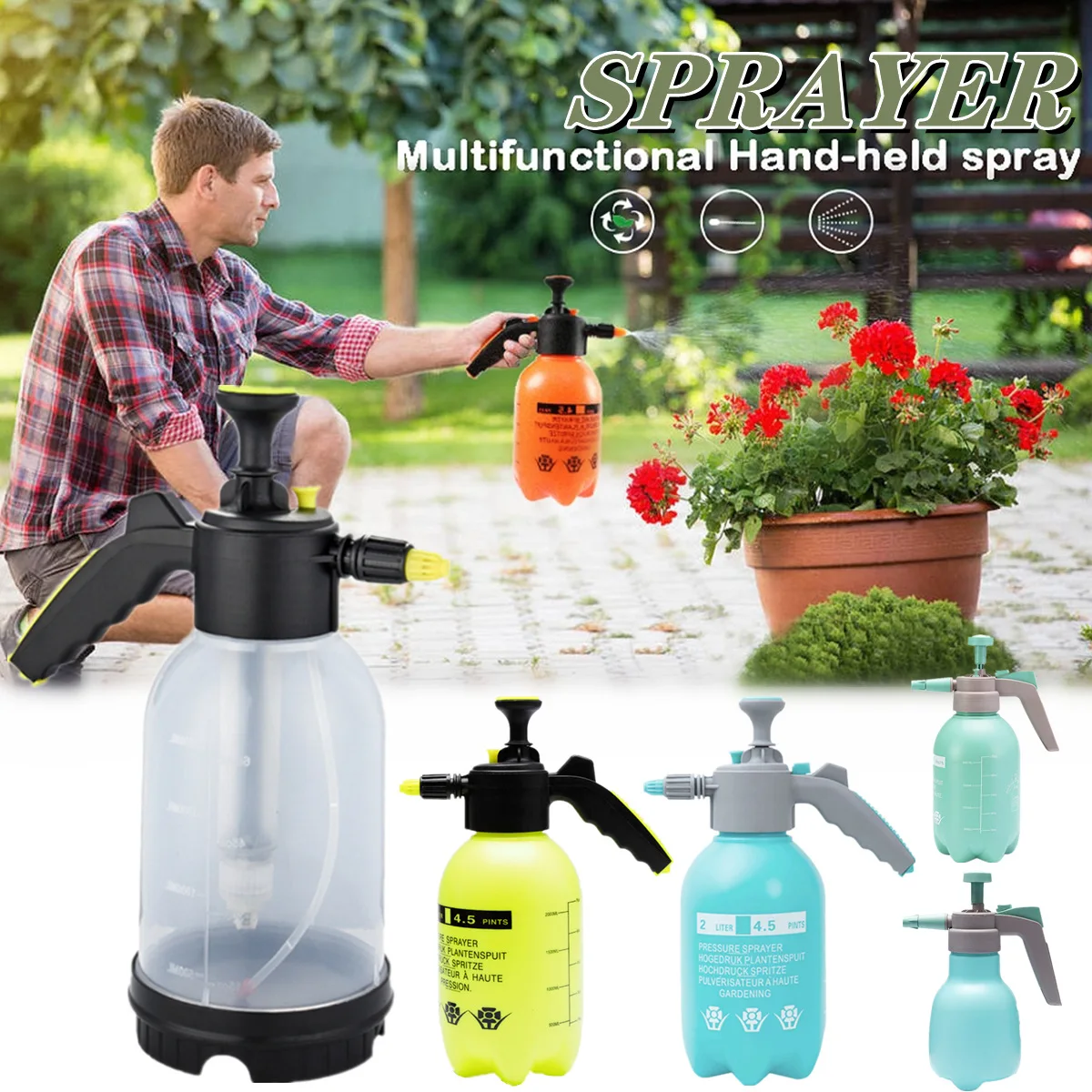 Air Pump Sprayer Pressure Spray Bottle Garden Sprayer Gardening Sprayer 2L Garden Water Sprayer Hand Pressure Thicker Disinfection Sprayers Garden-Tools Spray Bottle, Air Compression Pump Watering Can