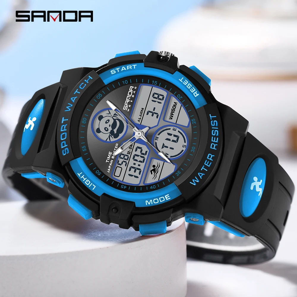 SANDA Fashion Sports Men's Watches Date LED Military Waterproof Electronic Quartz Wristwatch 2Time Stopwatch Alarm Digital Clock