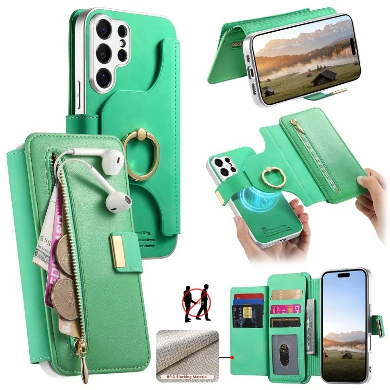 Premium Magnetic Leather Wallet Phone Case with Ring Card Holder