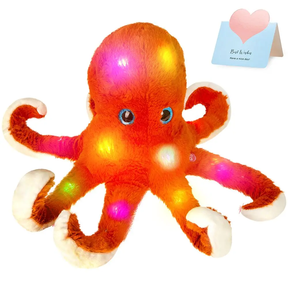 45cm Red Cute Octopus Doll Cotton Plush Toys LED Light Luminous Pillows Glowing Stuffed Animals Musical Gift for Kids Birthdays