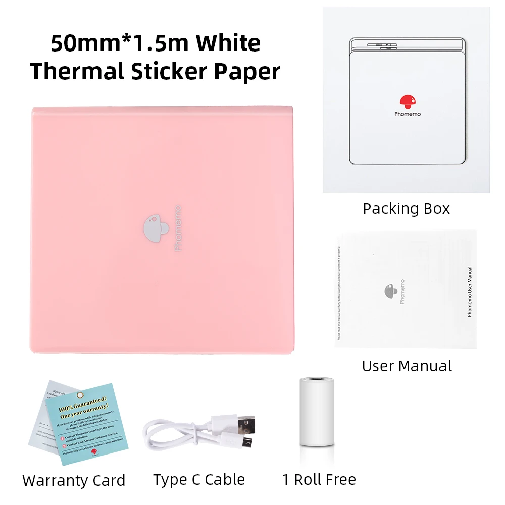 portable photo printer Phomemo M02 Portable Printer 203dpi Wireless Bluetooth-Compatible Thermal Mini Pocket 53mm Photo Mobile Printer for Home Office mini color printer Printers