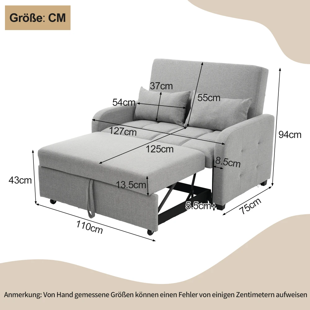 Multifunktionales Klappschlafsofa, Sofa mit verstellbarer Rückenlehne, ideal für kleine Wohnungen und Studentenwohnheime, 180 x 127 cm großes Komfort-Schlafsofa – Detail 25