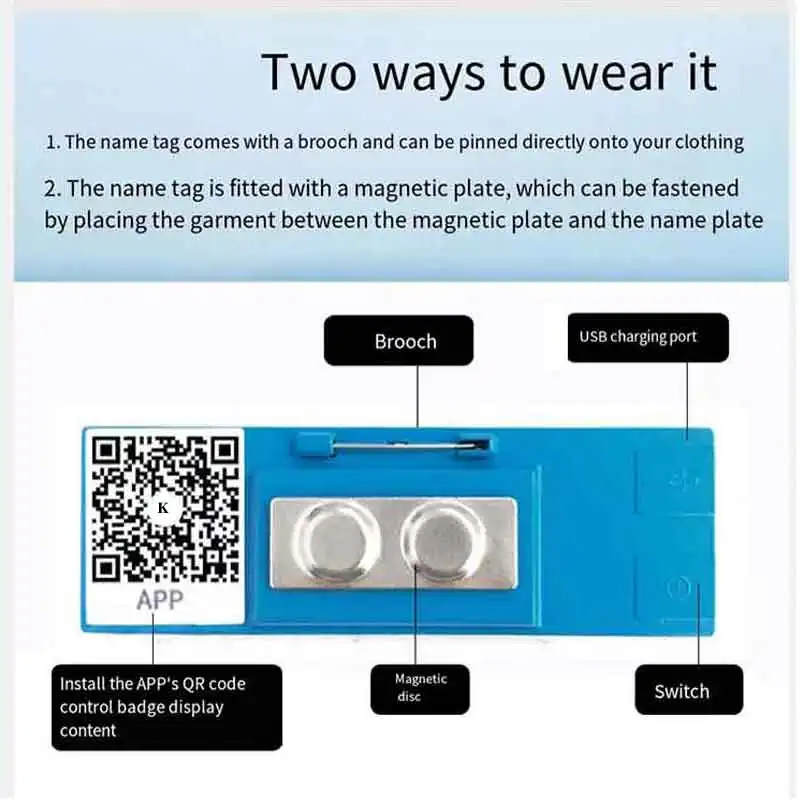 LED Name Tag Badge Module Rechargeable Bluetooth capable LED Mini Display Breastpiece DIY Programmable Scrolling Message led message board led display board