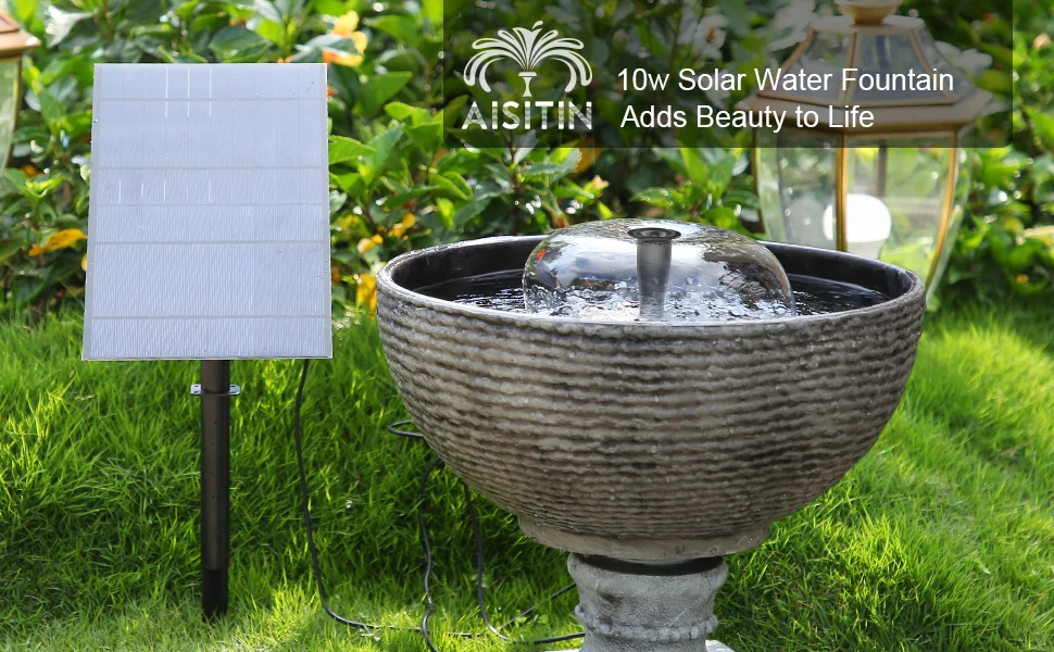 AISITIN Solar Water Pump Kit, 10W Solar Powered Water Fountain