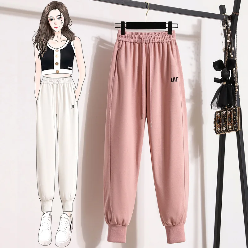 Leisure Sports Pants for Women's Spring 2024 New Loose and Versatile Embroidered High Waist Slimming Harlan Tied Cotton elmsk men s workwear pants fashion loose fitting harlan casual pants 2023 new spring and autumn outdoor sports trend pants