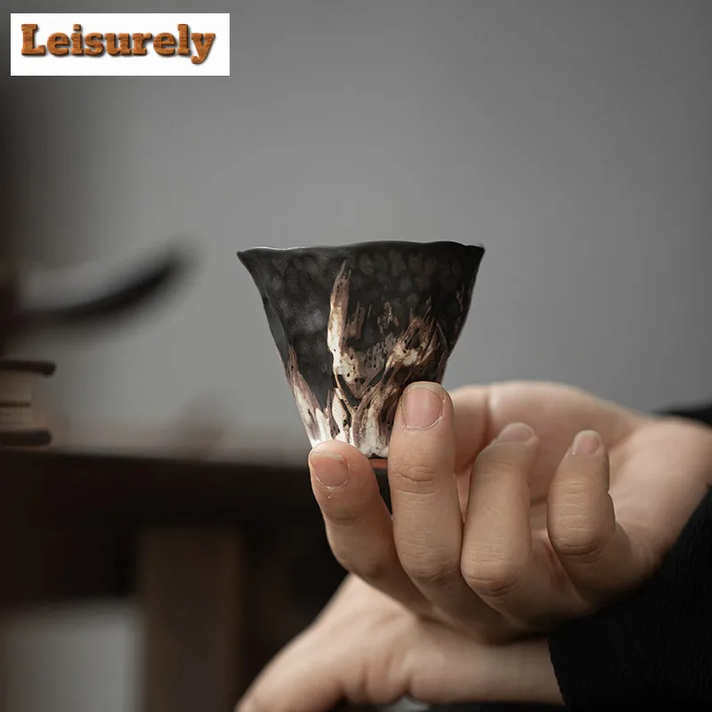 2pc/lot Japanese Lotus Rhyme Coarse Pottery Teacup Tea Bowl Mug Tea-tasting Personal Cup Jianzhan Master Cups Drinkware 50ml