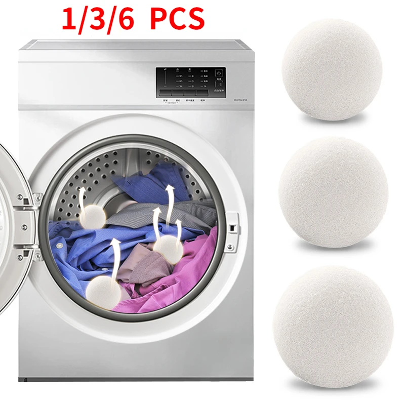 

6Pcs Reusable Wool Dryer Balls Softener Laundry Home Washing 4/5/6cm Fleece Dry Kit Ball New Useful Washing Machine Accessories