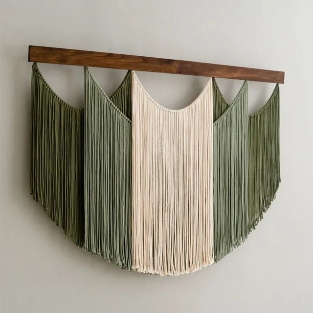 Bohemian Wood & Tassel Wall Tapestry 120×85cm