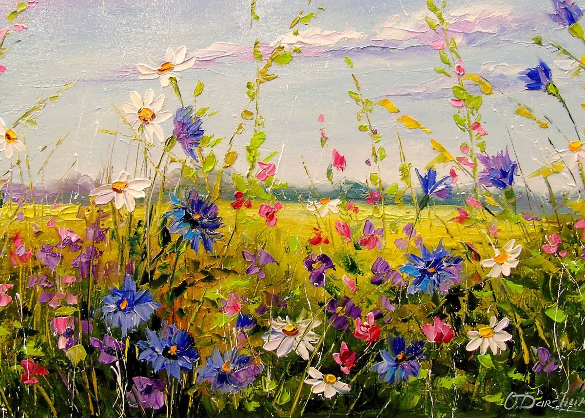 Vibrant Floral Landscape Canvas Art - High-Saturation Wall Décor Poster