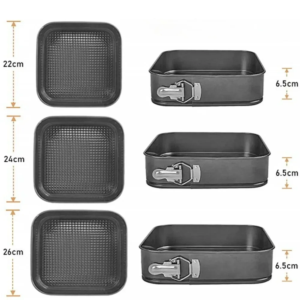 Square Cake Mold Set Baking Pizzas Cheesecakes Mould Kitchen Bakeware Mold 3PCS cake mould