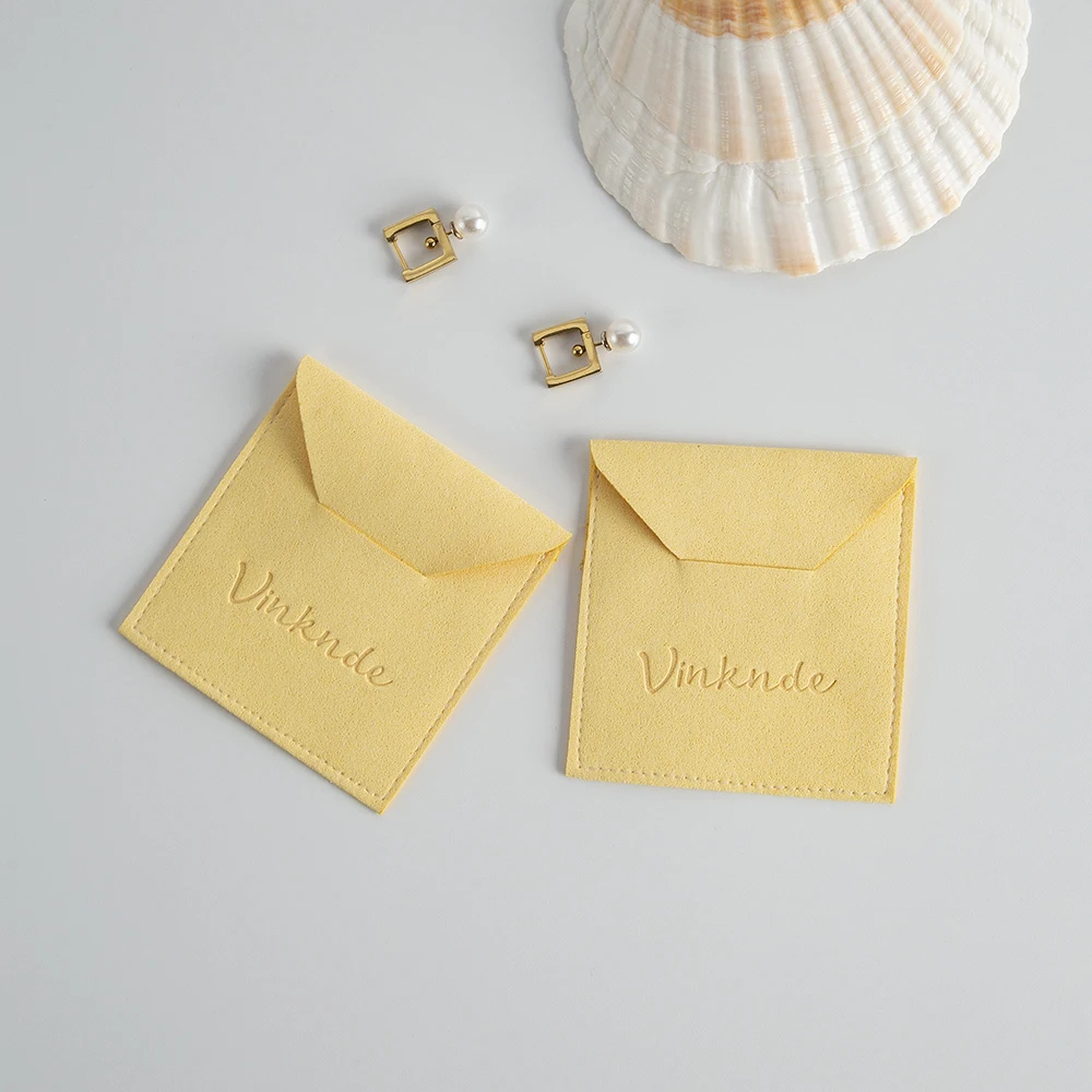 100Pcs/Lot Custom Jewelry Envelope Bag Yellow Microfiber Velvet Sude Flannel Gift Pouch Box Insert Accessory  Jewellery Storage
