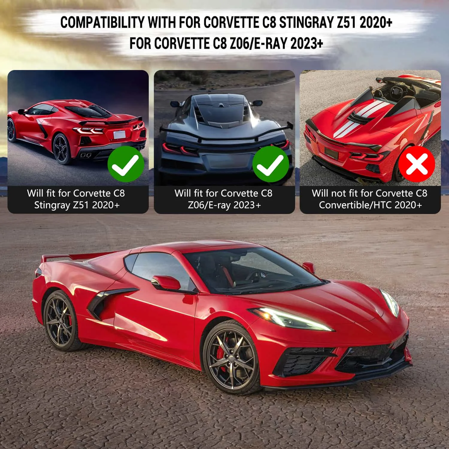 쉐보레 콜벳 C8 쿠페 Z51 Z06 E-Ray 2020-2026용 차량 뒷유리 루프 스포일러 장착형 후방 카메라 커버 트림 키트