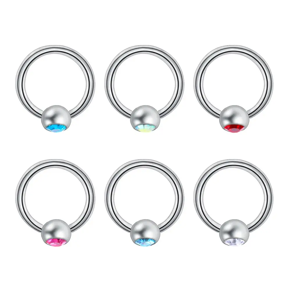 5/6PCS/Lot G23 Titanium Captive Bead Ring Nose Septum Clicker Opal Crystal Stone Tragus Cartilage Helix Body Piercing Jewelry