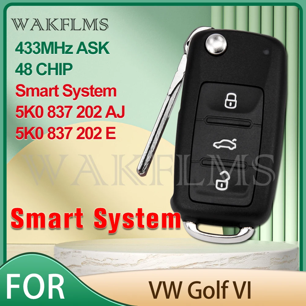 Flip Remote Key Keyless Fob For VW Golf Caddy Beetle Polo Jetta 5K0837202AJ 5K0  837 202 AJ 5K0 837 202 E 5K0837202E - AliExpress