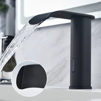 Black Automatic Sensor Touchless Bathroom Sink Faucet Vanity Faucets Hands Free Waterfall Basin Faucet Taps Hot Cold Water 3