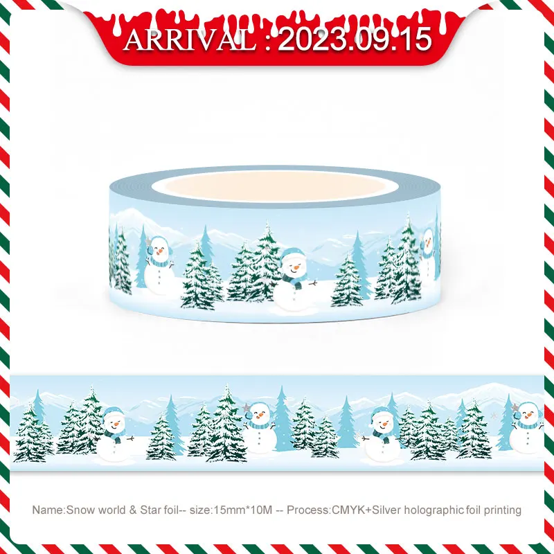 1X 10M Deco Silver Snowflake Foil Christmas Trees Glove Santa Claus Snowman Masking Washi Tape for Diary Scrapbooking Stationery 4