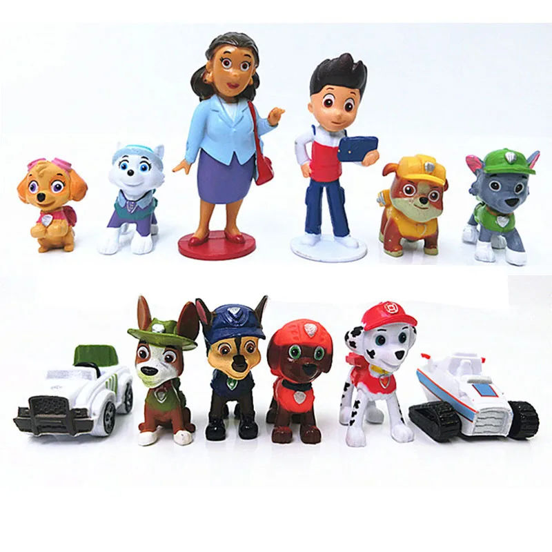 Juego de figuras de la Patrulla Canina de 12 Uds., juguetes para perros caninos de la patrulla, modelo de 3-7cm, Mini muñeco de Anime, decoración de pasteles, regalos para niños, juguetes de unidad de