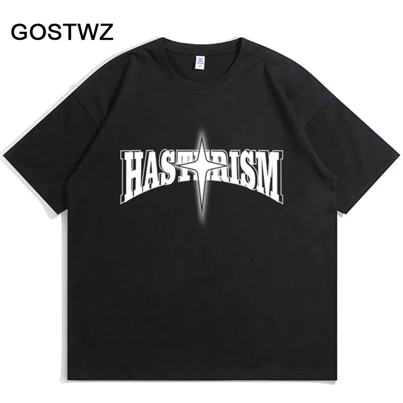 

High Street Men Tshirt Streetwear Summer HASTERISM Print T-Shirt Hip Hop Oversize Casual Loose Tee Shirt Cotton Fashion Tops