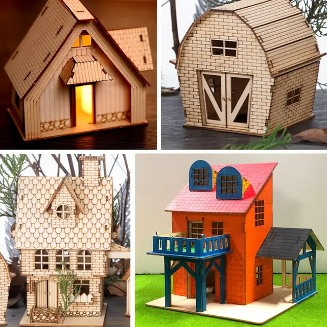 1:50 Scale Miniature Building Prefabricated House Wooden Cabin DIY Assembly Model Kit Wooden Constructor Architecture Material 2